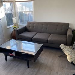 Grey Couch / Sofa - Wood Midcentury Legs 