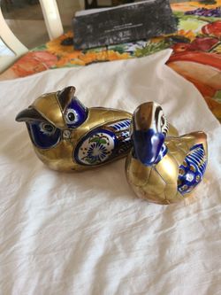 Mexican brass owl & duck