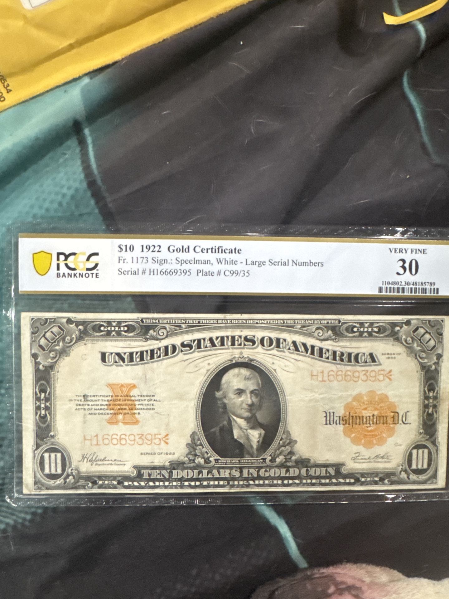 This is a 1922 Michael Hillegas $10 Gold Certificate.