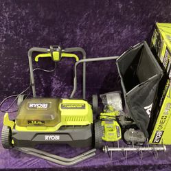 🛠🧰RYOBI ONE+ HP 18V Brushless 14” De-thatcher/Aerator w/(2)4.0Ah Batteries & Charger GREAT COND!-$285!🧰🛠