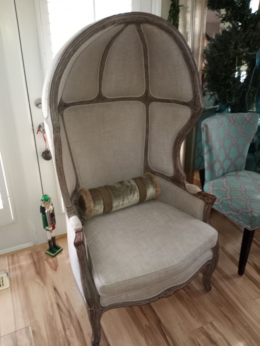 Victorian Balloon Chair Oak Wood 100% linen