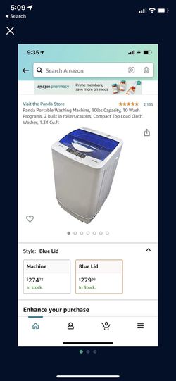 Panda Portable Washing Machine, 10lbs Capacity, 10 Wash Programs