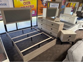 Rustic gray marble top queen bedroom set