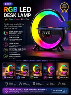 Smart LED Desk Lamp with Phone Stand & Clock Display