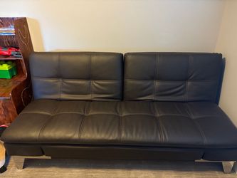 Faux leather futon couch from Costco with usb charger - split back & adjustable headrests