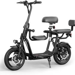 Electric scooter with 3 seats for adults, 500W motor power, 800W peak, e-bike with 14-inch tires, 20-mile range and 17.4 mph, electric bicycle for