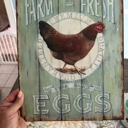 Tin Vintage Chicken Sign And Wood Egg Sign