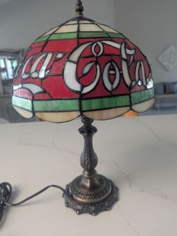 Vintage Coca Cola Tiffany Style  Stained Glass Style Shade Lamp 15” Coke