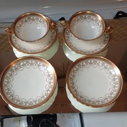 Cauldon Ltd. Gilded Antique China Teacup Trio with Greek Key 
Detail  GOLD
