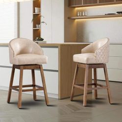 Modern Bar Stools Set of 2, Upholstered Counter Height Bar Stools with Back, 28 Inch Swivel Bar F-28(small damage)