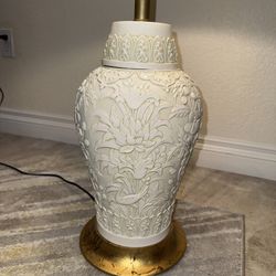1970s Chapman Chinoiserie Floral & Bird Ginger Jar Table Vintage Gold and Cream Porcelain Lamp – Dated 9/73 and Marked