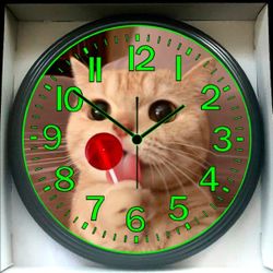 Cat Living Room Lounge Music Art Studio Glow In The Dark Wall Clock New! 