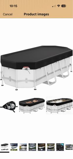 LXKCKJ 12x18 FT Pool Cover for Above Ground Pools, Rectangular 420D Oxford 10000PA Waterproof, 100MPH Windproof, Tear-Resistant, UPF50+ UV Protection,