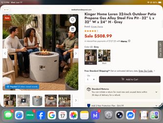 Kinger Home Loren 32-Inch Round Propane Fire Pit Table, Alloy Steel Outdoor Fire Pit with 50,000 BTUs, CSA Certified, Includes Lava Rocks and Weatherp