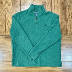 💚 Green Navy PONY Mens LARGE Ralph Lauren POLO Long Sleeve Quarter Zip Vintage Dress Sweater Shirt