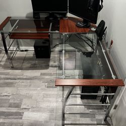 L-shape Corner Desk - Cherry/Chrome - MOVING