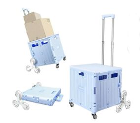 Honshine Foldable Utility Cart with Stair Climbing Wheels Light Blue