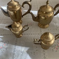 Rare Find Vintage polish brass 4 piece coffee/ tea serving set.