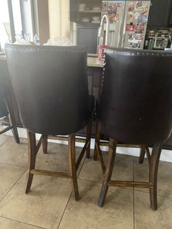 2 High Bar Chair Leather Brown 
