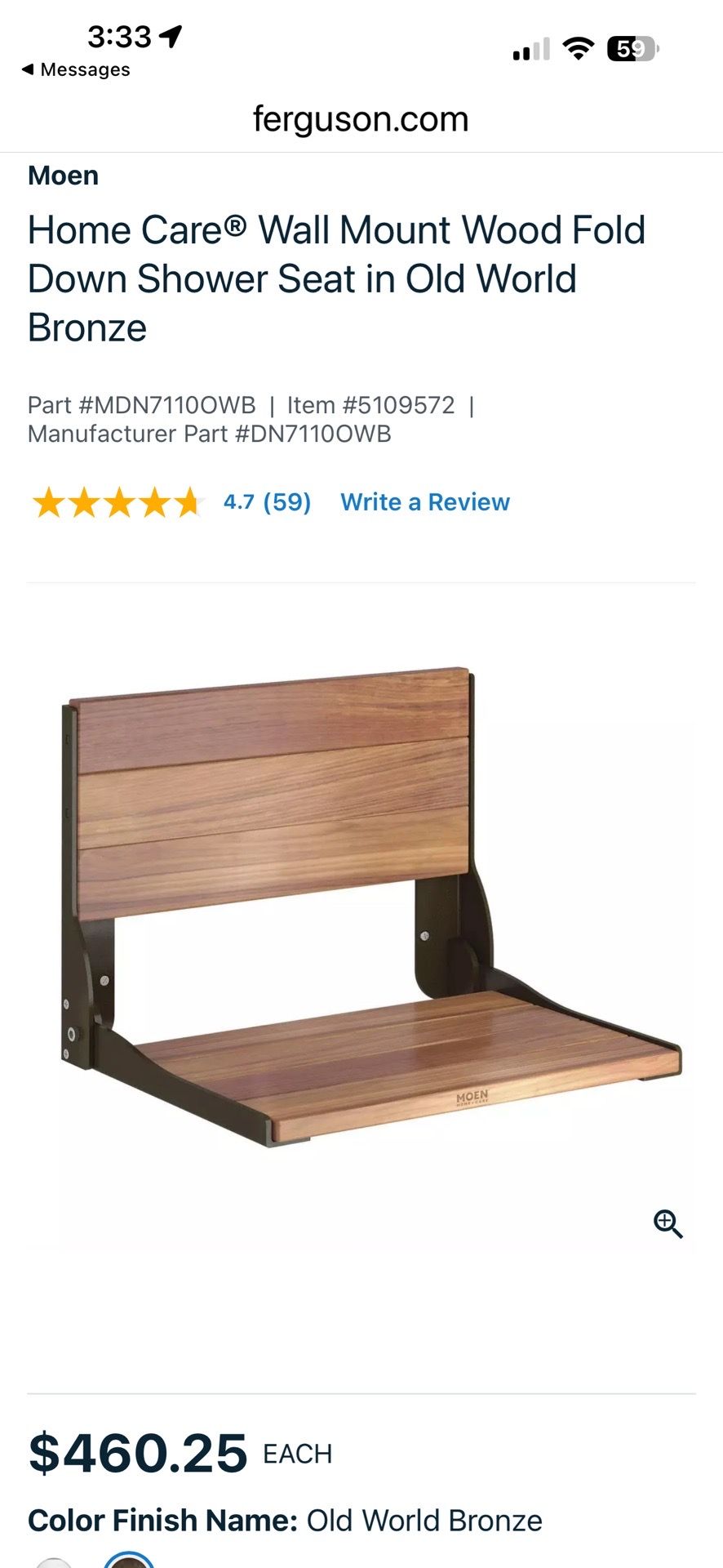 New Moen Teak Shower Seat