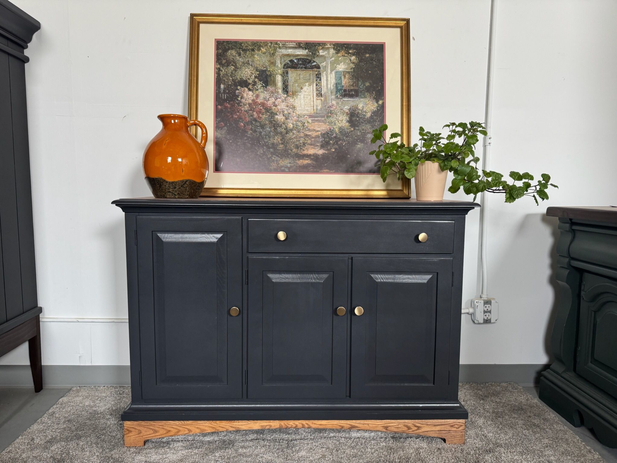 Black Sideboard with Walnut Top and Base (Delivery Available)