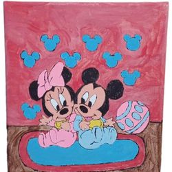 Canvas Painting Baby Minnie And Mickey 