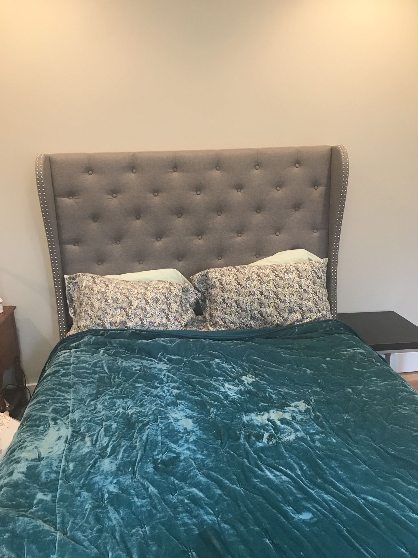 Queen upholstered headboard and frame