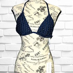 Trina Turk Women’s Size 6 Adeline Navy Triangle Bikini Top • Halter Style NWT