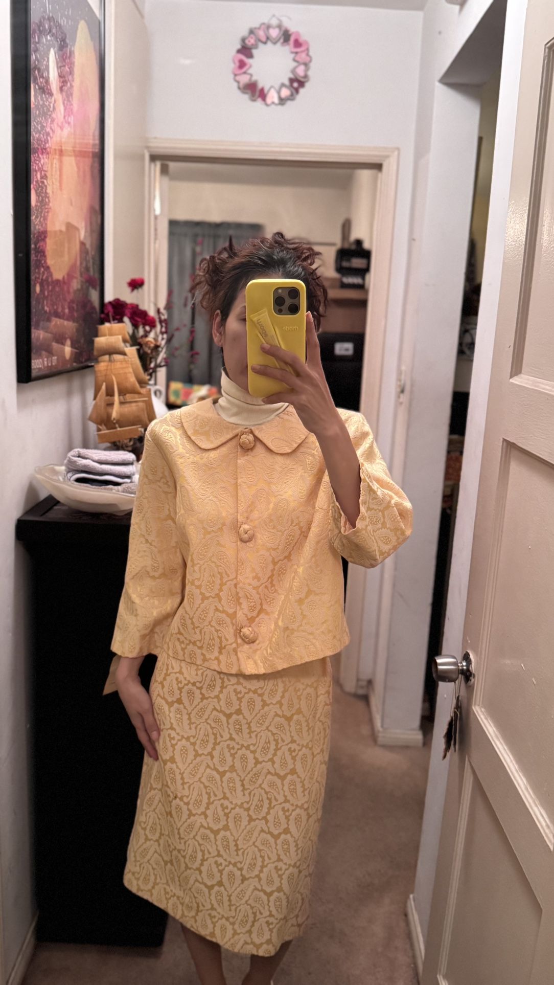 Vintage Yellow Skirt Suit with Peter Pan Collar 1950s