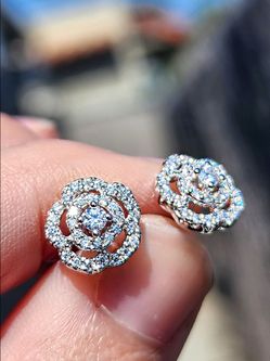 1 0mm 0.53 Carat Moissanite Rose 18kt White Gold Sterling Silver Stud Earrings.