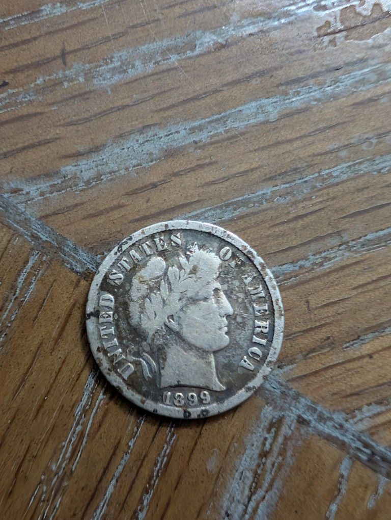 1899 Silver Barber Dime Coin Nice Details 