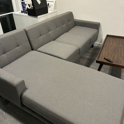 Mid century Modern Couch with chaise - gray