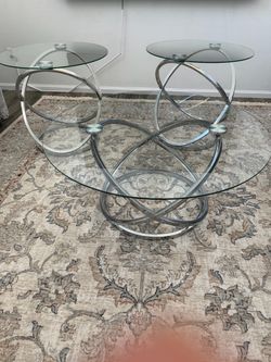 Glass and Chrome Round Coffee Table Set