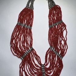 Vintage Beaded Red Coral Tone necklace Abstract Traditional Style