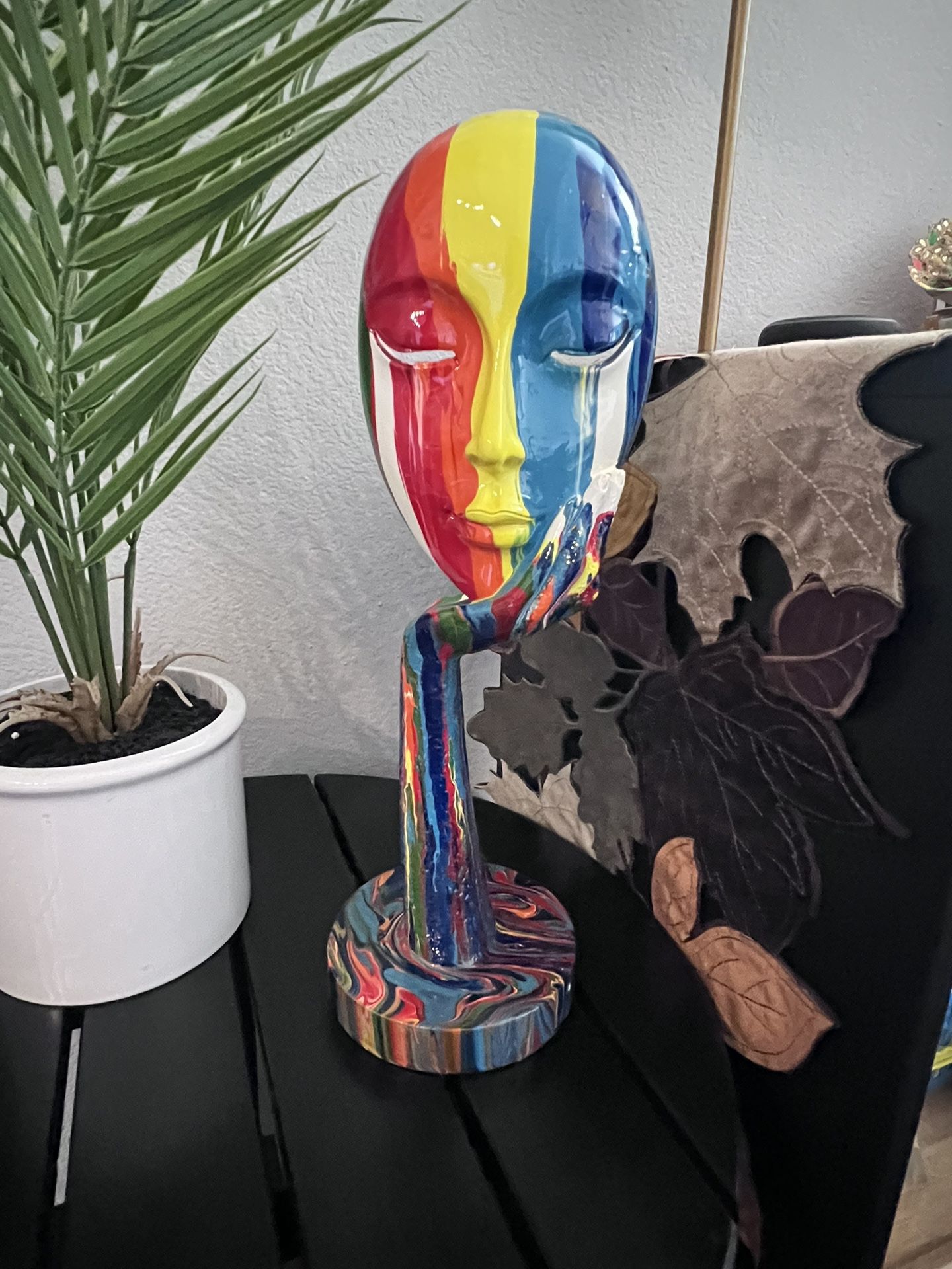 Simple Creative Colorful Female Face Art Statue Thinker Lady Sculpture Abstract Character Crafts Ornament