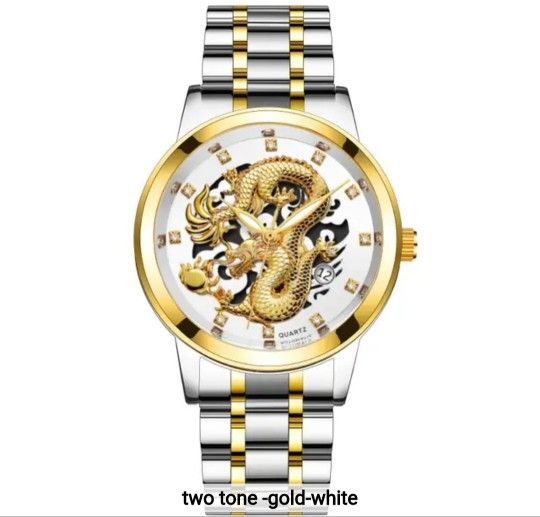 Two Tone Gold / Silver Colored Dragon Watch 