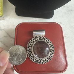 Vintage 925 Sterling silver W/ Gemstone Center Pendant , 24 Grams , Marked C11 Mex 925