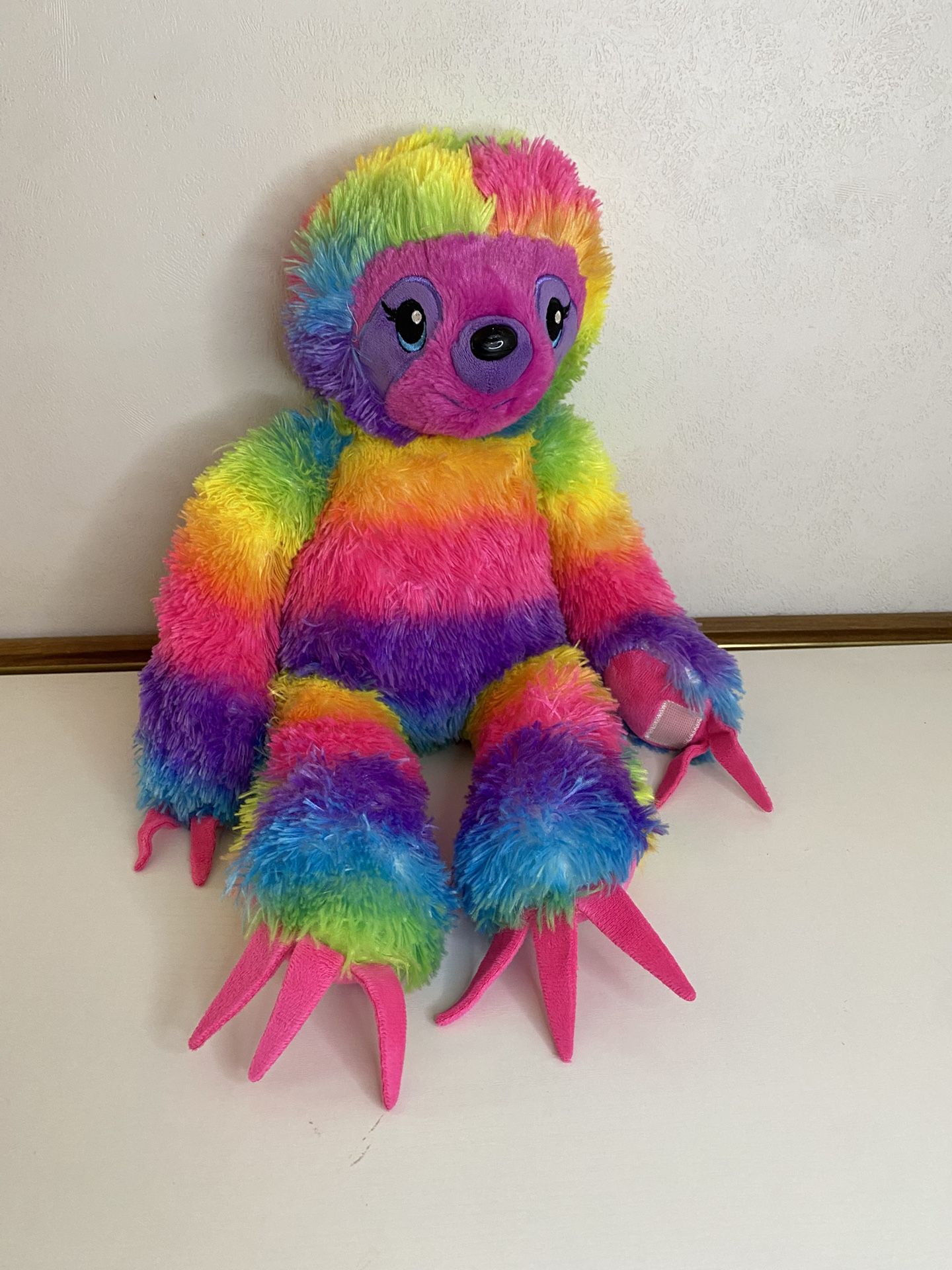 Build-A-Bear Sloth Rainbow Tie-Dye Plush Soft Toy Stuffed Animal 18" BAB neon