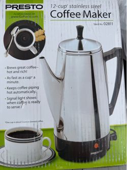Presto 02811 12-Cup Stainless Steel Coffee Maker, Silver/Black, Filter Basket