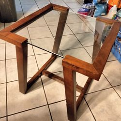 Pair Of Glass And Wood End Tables