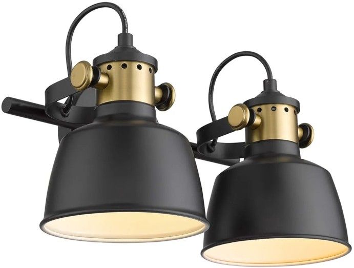 2 Light Bathroom Vanity Light Fixture Adjustable Wall Sconce with Black Metal Shade for Bathroom Kitchen