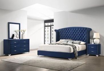 Blue Velvet Tufted Bedroom Set