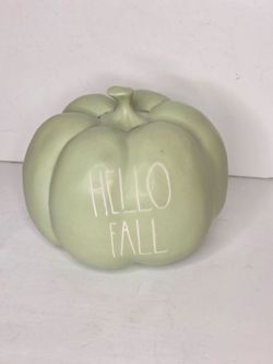 Rae Dunn Hello Fall Sage Green Ceramic Pumpkin Thanksgiving Decor Farmhouse