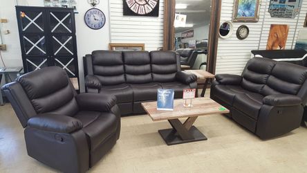 New 3 piece Reclining Sofa Set - 3 colors