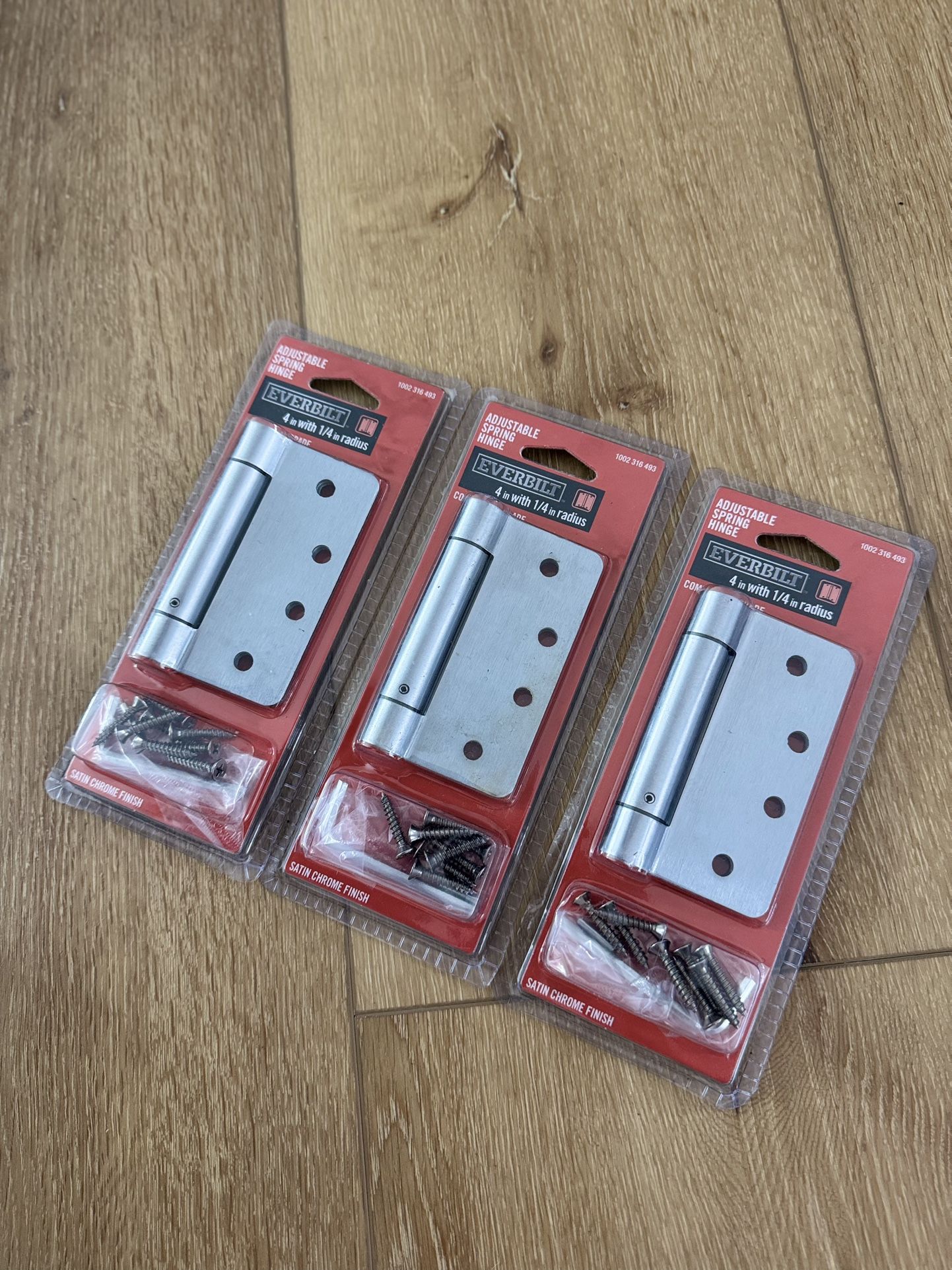 Everbilt 4 in Adjustable Spring Hinges, Satin Chrome – Set of 3 (New)