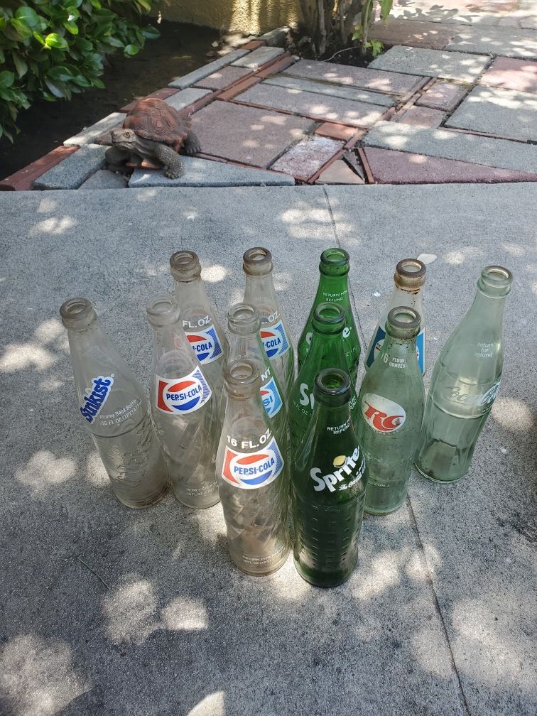 12 Vintage Glass Soda Bottles