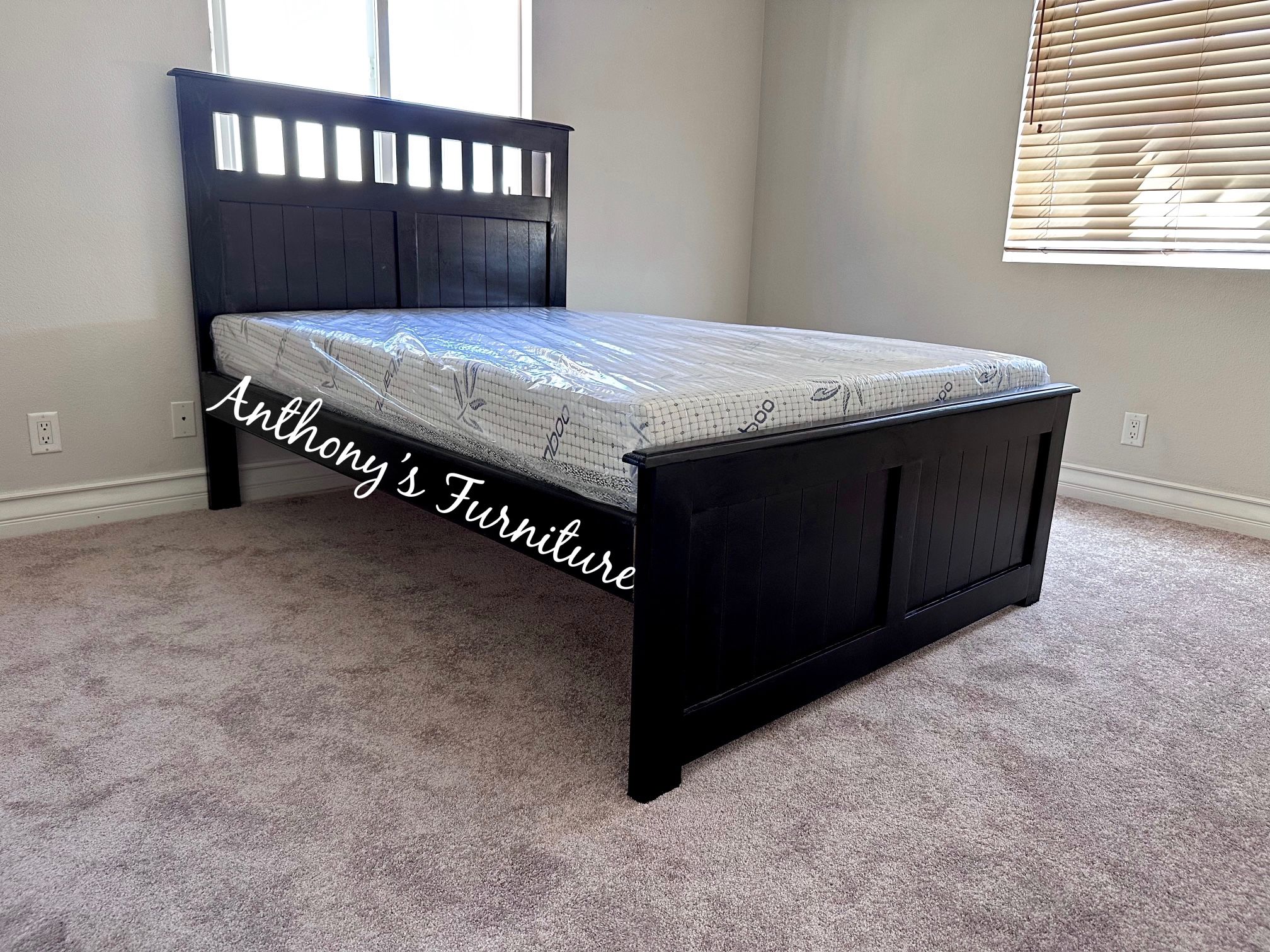 Solid Wood Queen Size Bed & Foam Mattress 
