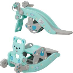 Kinbor Baby 5 in 1 Rocking Horse Slide Set Toddler Climbing and Animal Rocker with Basketball Hoop and Ferrule Indoor and Outdoor for Boys and Girls