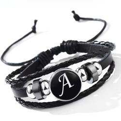 PU Leather Chain Bracelet With Letter A