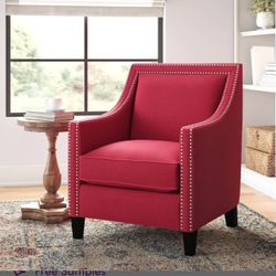 2 Red Linen Accent Chairs